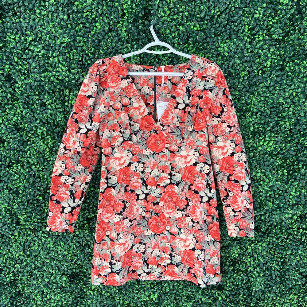 NWT Floral Red Free People Long Sleeve Dress